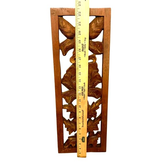 VTG Hand Carved Wood Panel 24 X 8 Decor Wall Art Statue Floral Sculpture Gift - Picture 4 of 8